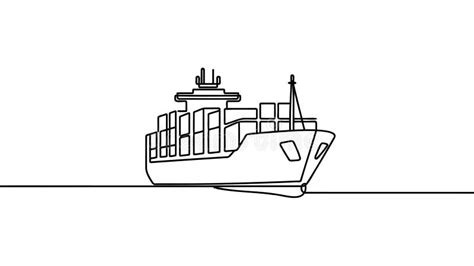 Continuous One Line Drawing Cargo Ship with Containers in the Port ...