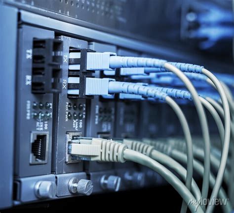 Cabos de fibra conectados a portas ópticas e utp cabos de rede