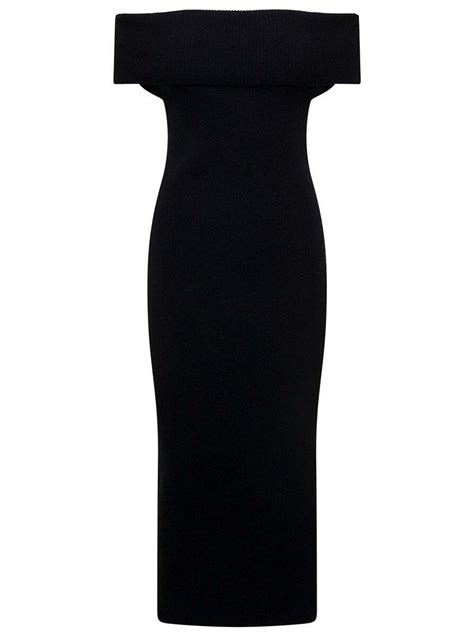 Buy Toteme Off Shoulder Rib Knitted Dress In Wool Blend Black At 28