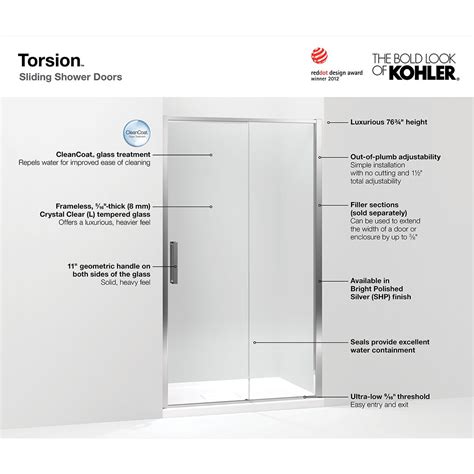 Kohler Torsion 48 In W X 76 875 In H Frameless Sliding Shower Door In