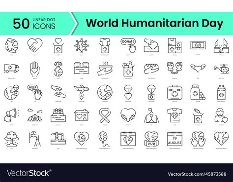 Set Of World Humanitarian Day Icons Line Art Vector Image