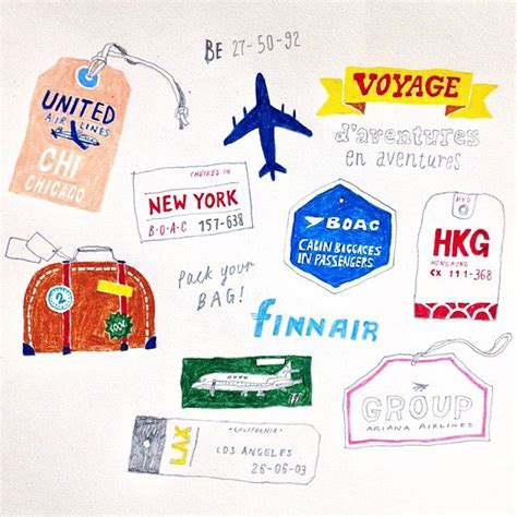 An Image Of Various Travel Stickers On A White Board With Words Written