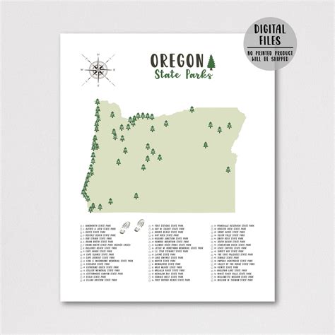 Oregon State Parks Map | Oregon Map Print | Gift For Adventurer ...