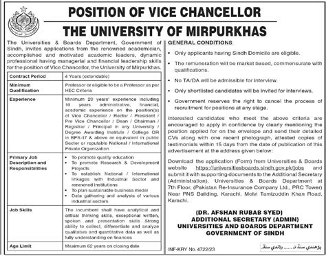 Universities Boards Department Mirpur Khas Jobs