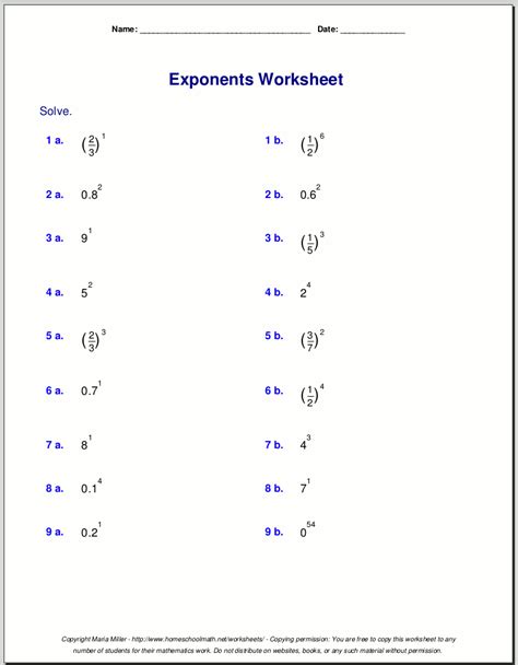 Fractions As Exponents Worksheet