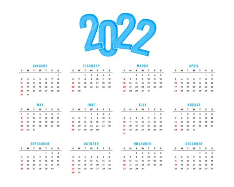 Простой синий дизайн новогоднего календаря на 2022 год | Бесплатно векторы