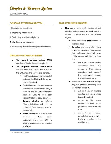 Anaphy - Chapter 8 AND 9 Nervouse System and Senses - Chapter 8-Nervous