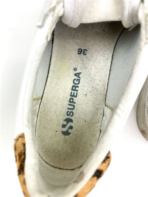 Superga White Leather Sneakers With Leopard Back Gem