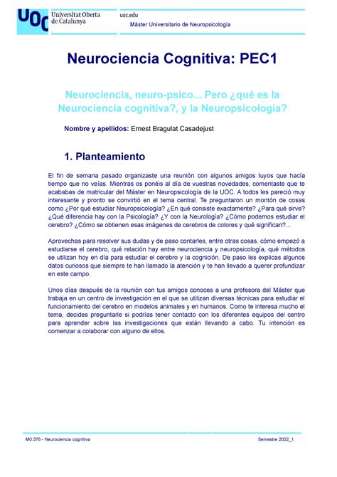 PEC1 Neurociencia Cognitiva Neurociencia Cognitiva PEC Neurociencia