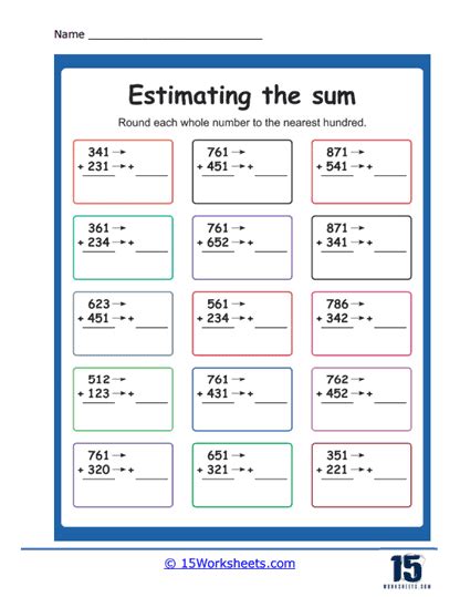 Estimating Sums Worksheets 15