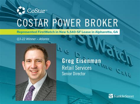 Franklin Streets Greg Eisenman Recognized In Q3 22 Costar Power Broker