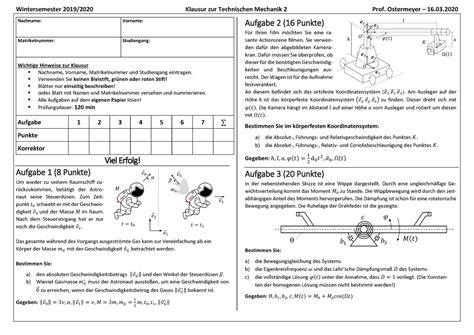 Klausur TM II WS 19 20 Wintersemester 2019 2020 Klausur Zur