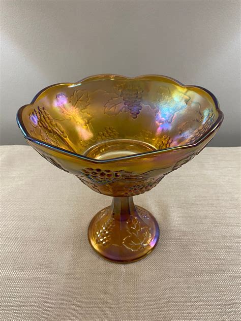 Amber Carnival Glass Compote Antique Vintage Home Decor Etsy