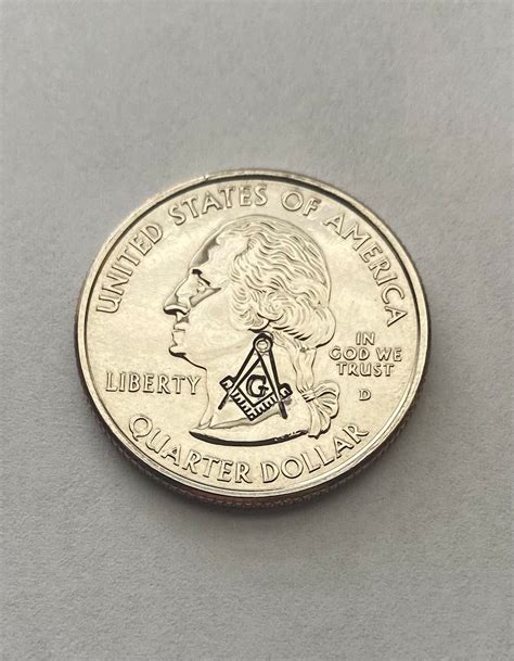 Hand Stamped Masonic State Quarter Coin Freemason Square And Compasses