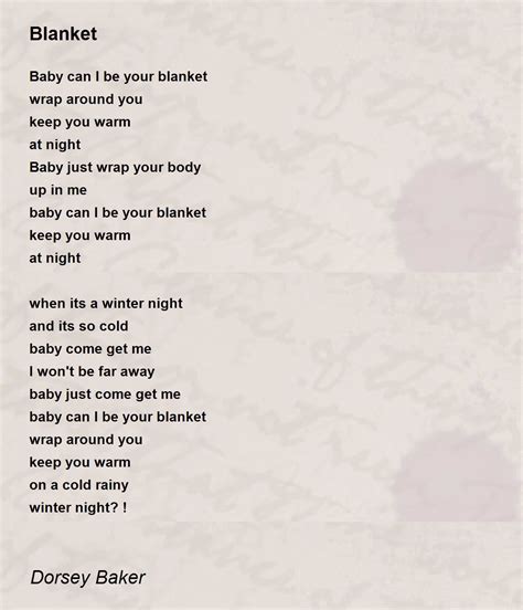 Blanket by Dorsey Baker - Blanket Poem