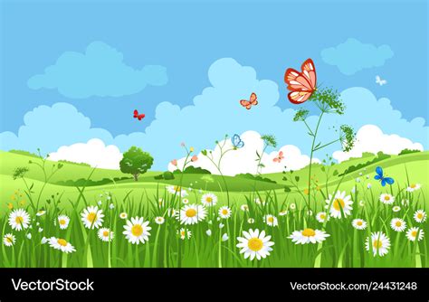 Cartoon spring landscape Royalty Free Vector Image