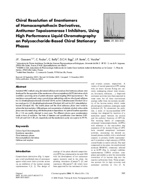 (PDF) Chiral resolution of enantiomers of homocamptothecin derivatives, antitumor topoisomerase ...