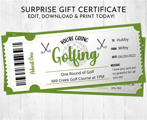 Printable Golf T Certificate Surprise Golfing Voucher Etsy Uk