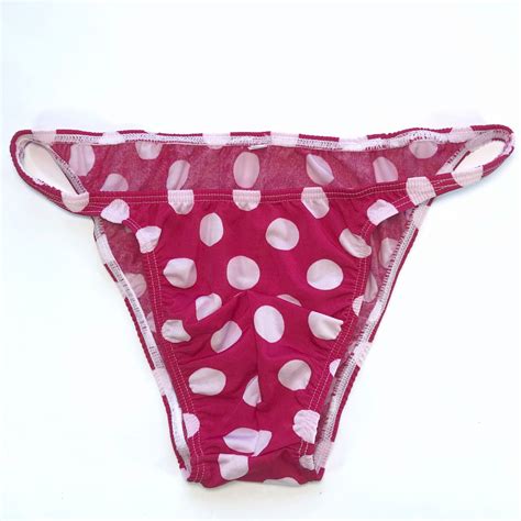 K P Mens String Bikini String Narrow Waist Printed Jersey White Dots