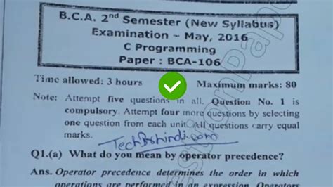 2016 Mdu BCA 2dn Sem C Programming Question Paper YouTube