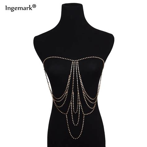 Ingemark Shiny Multilayer Sexy Women Metal Rhinestone Body Chain Bikini