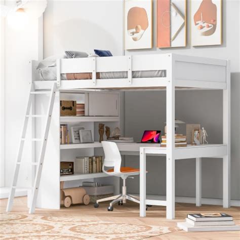 Simplie Fun Full Size Loft Bed With Desk And Shelf Gray 1 Count Fred Meyer