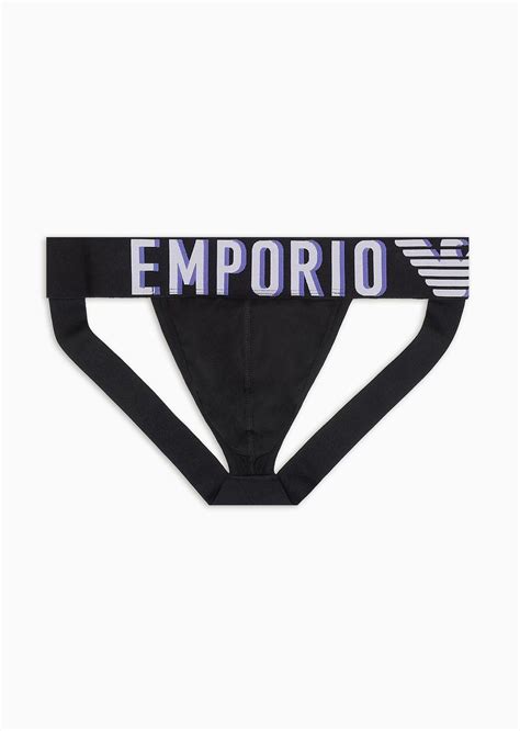 Emporio Armani Asv Megalogo Organic Cotton Jockstrap In Blue For Men