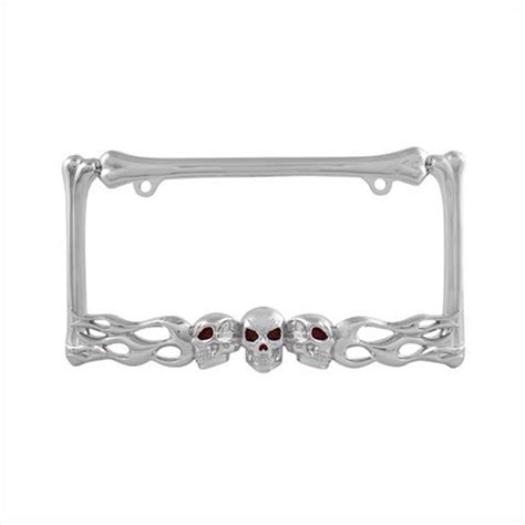 Pilot Bully Wl263 C Chrome Skull And Flame License Plate Frame