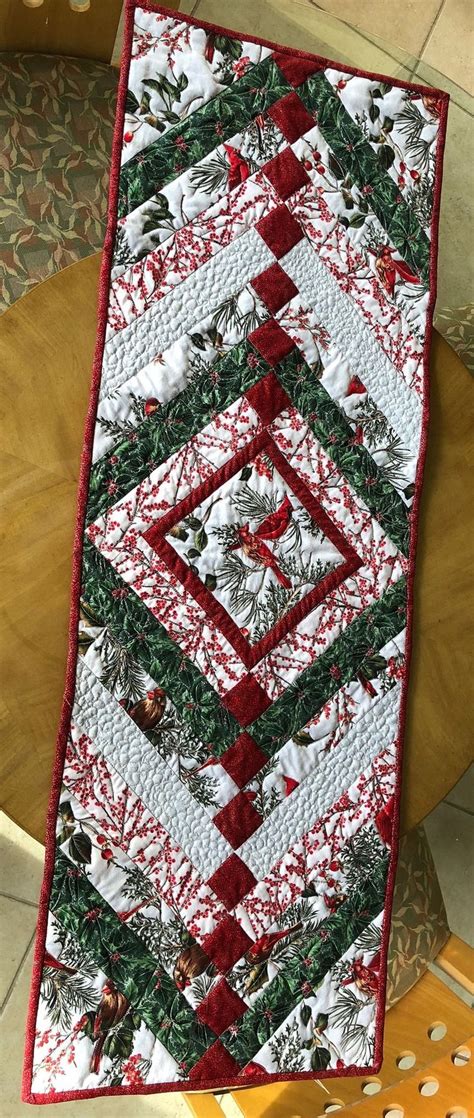 Pattern Christmas Cardinal Peacock Chevron Style Table Runner Etsy