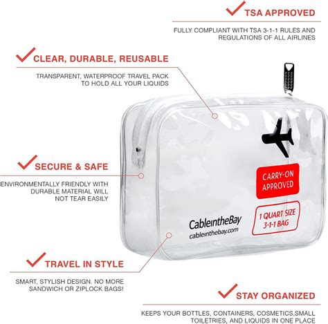 TSA Approved Clear Travel Toiletry Bag Quart Sized With Zipper