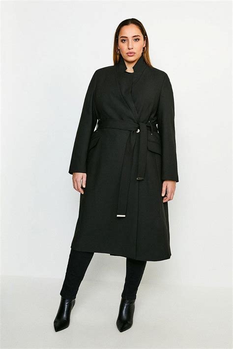 Karen Millen Curve Compact Stretch Notch Neck Belted Coat Endource