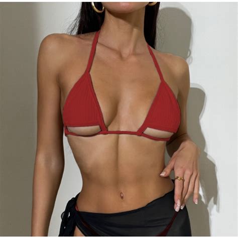 現貨 8色 在台 歐美 性感 繫帶 bikini 針織 鏤空 露下乳 南半球比基尼 網紅比基尼 比基尼 霧霾藍 泳衣 蝦皮購物