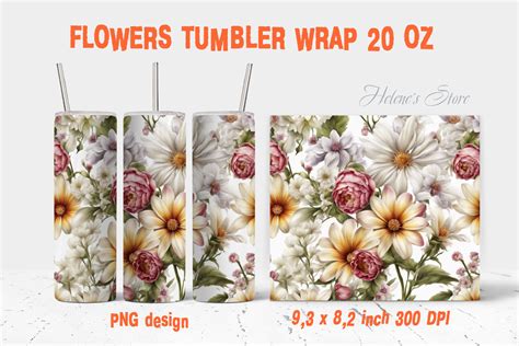 Flowers Tumbler Wrap 20oz Sublimation Graphic By Helenes Store · Creative Fabrica