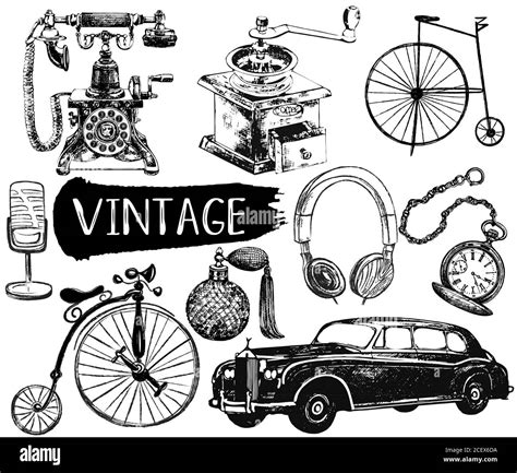 Set Of Hand Drawn Sketch Style Different Vintage Objects Isolated On