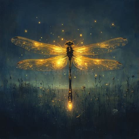 Ethereal Dragonfly Glowing in Magical Night Garden Setting Stock Photo ...