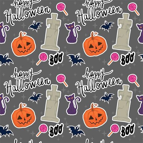 Premium Vector Happy Halloween Pattern With Pumpkin Bat Cat