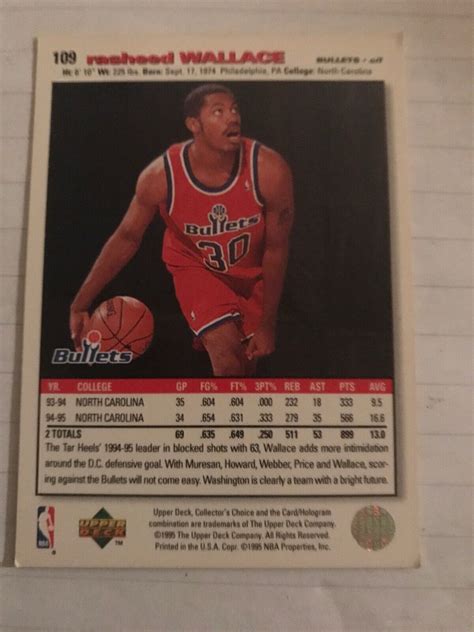 Rasheed Wallace Upper Deck Rookie Ebay