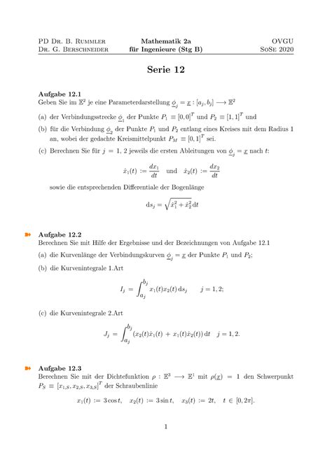 Serie 12 Mathematik2 Mathematik II für Ingenieure OVGU Studocu