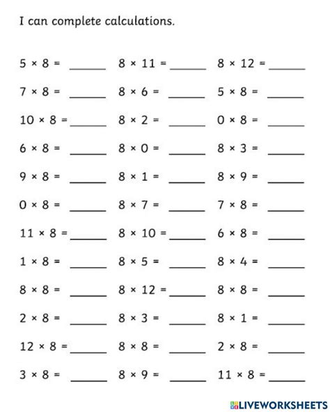 8 Times Table interactive worksheet | Live Worksheets - Worksheets Library