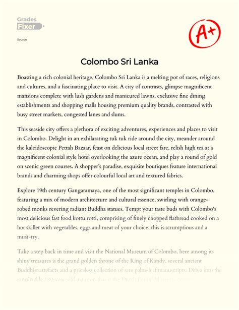 Places To Visit In Colombo City Sri Lanka Essay Example 347 Words