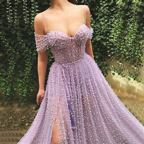 Hand Made Lilac Pearl Lace Tulle Prom Dress Off Shoulder Etsy Uk