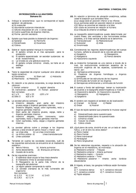 Examen Tipo Test De Anatomia I Preguntas Y Respuestas Repaso Ii