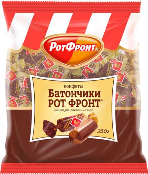 Характеристики Конфеты РОТ ФРОНТ Батончики шоколадно-сливочный вкус ...
