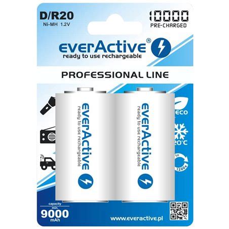 Akumulatorki everActive R20 D Ni MH 10000 mAh prêt à l emploi