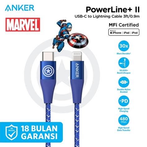 Jual Kabel Charger Anker X Marvel PowerLine II USB C To Lightning 3ft