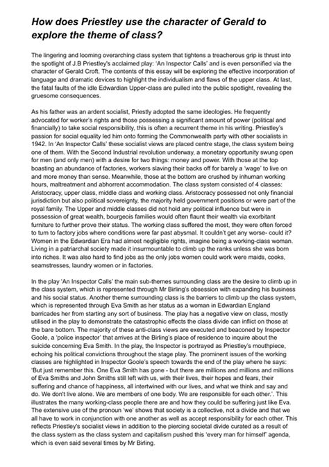 How does Priestley use the character of Gerald to explore the theme of