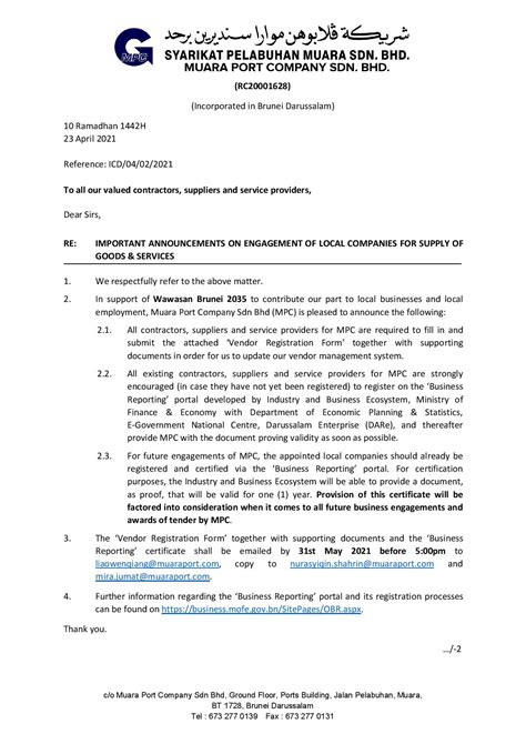 tender muara port company sdn bhd