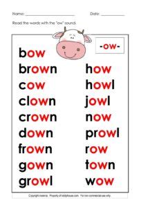 Free Phonic Chart: -ow- sound | kiddyhouse.com