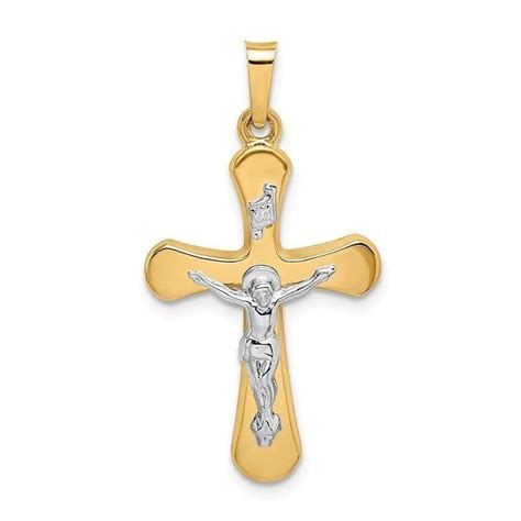 14k Two Tone Polished Inri Rounded Crucifix Pendant Seattle Gold Grillz