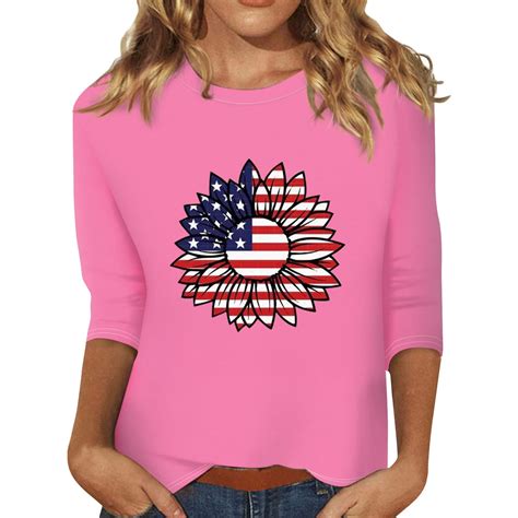 Wangxldd July 4th Tops Women Savings Clearance Three Quarter Sleeve